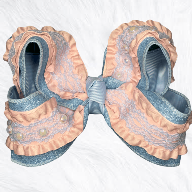 Blue and Pink Glitter and Lace Bow - Little Miss Mango Ribbons