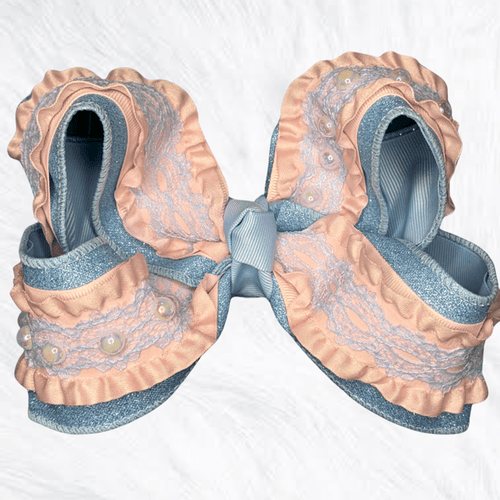 Blue and Pink Glitter and Lace Bow - Little Miss Mango Ribbons