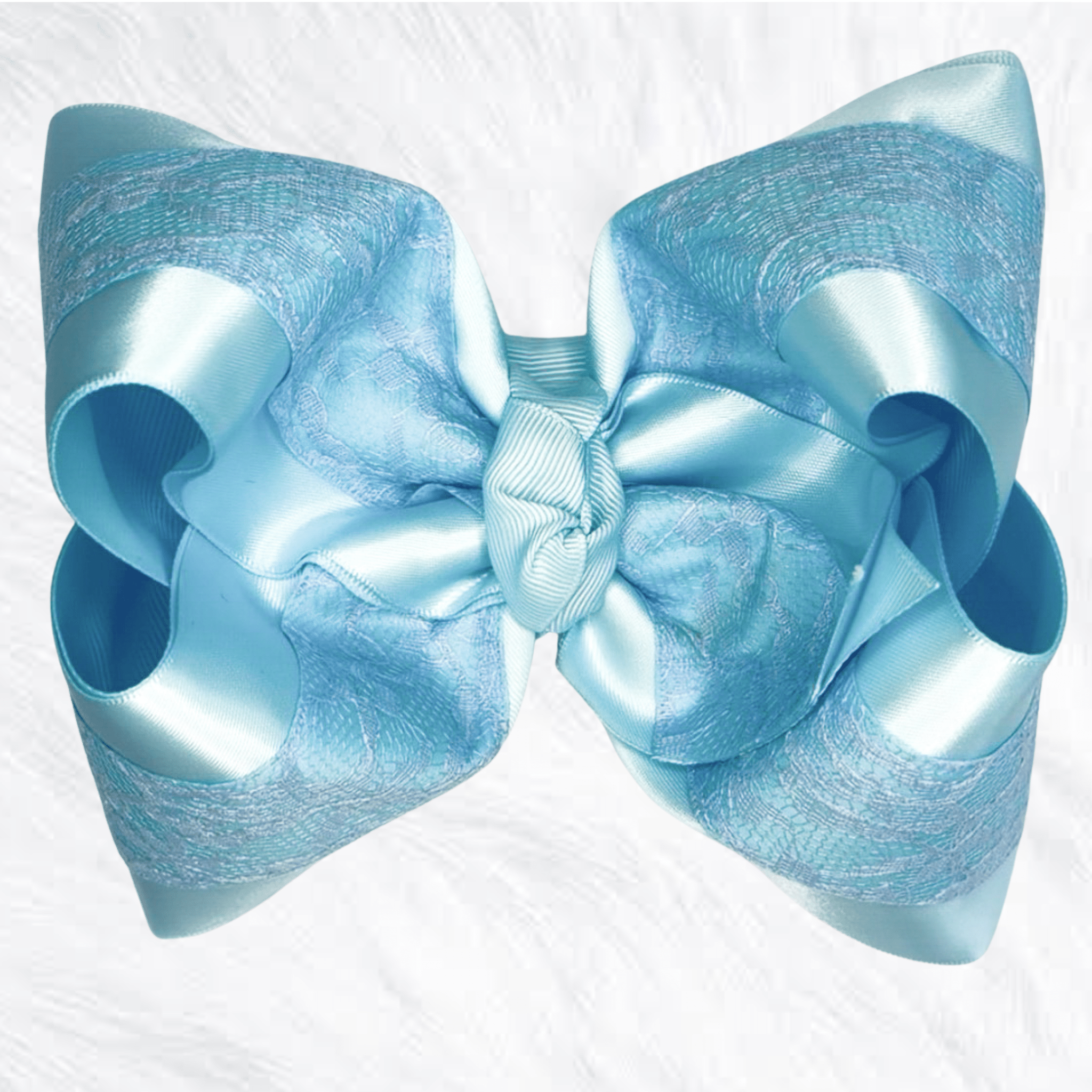 Blue satin and blue lace Bow - Little Miss Mango Ribbons