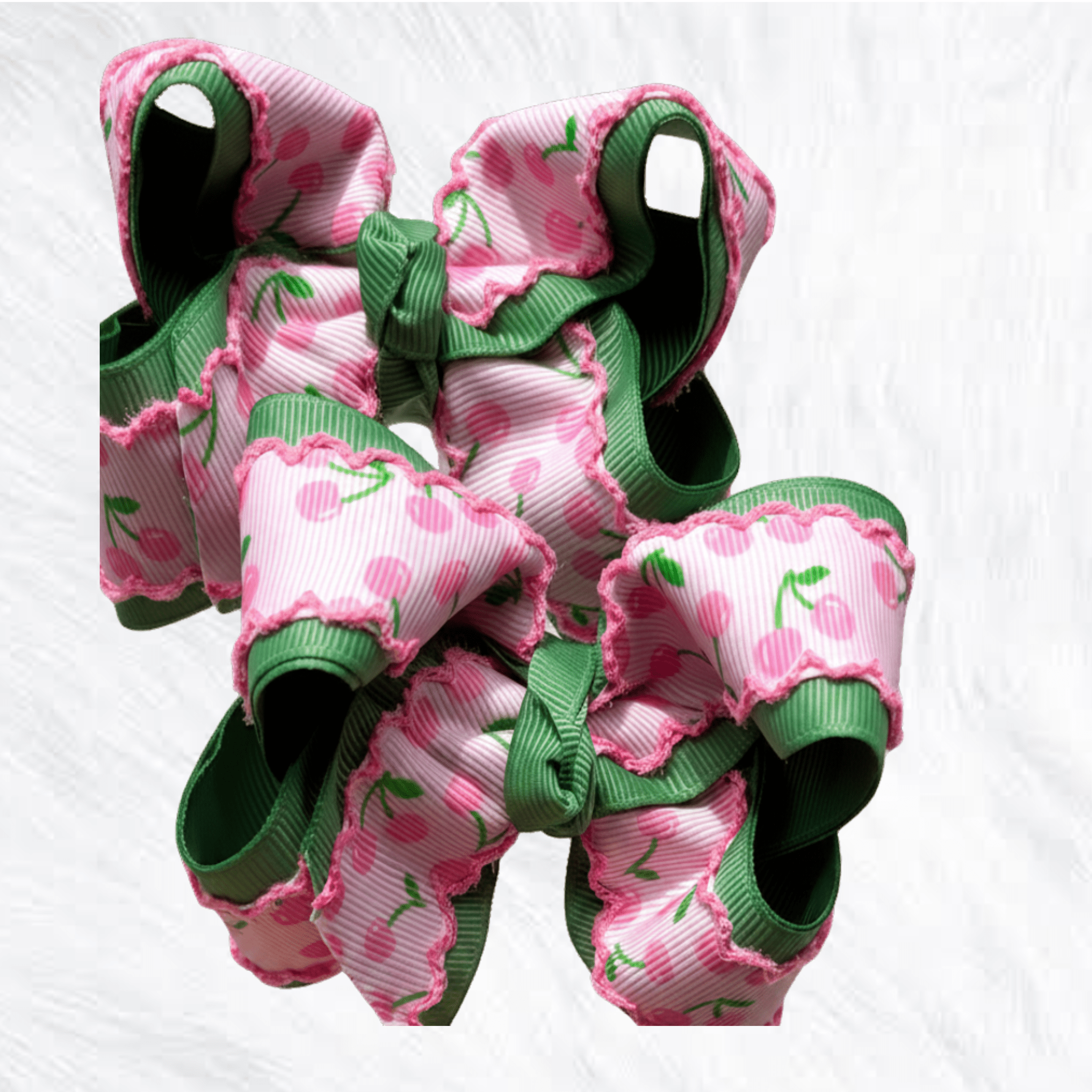 Cherries and sage piggies - Little Miss Mango Ribbons