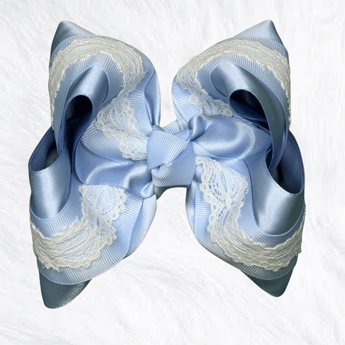 Dusty Blue Satin and lace - Little Miss Mango Ribbons