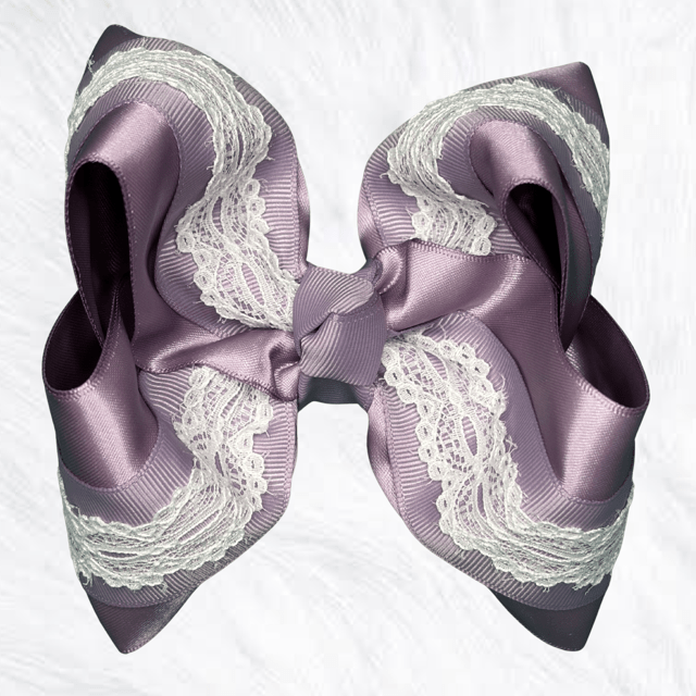 Dusty Lavender Satin and Lace Bow - Little Miss Mango Ribbons