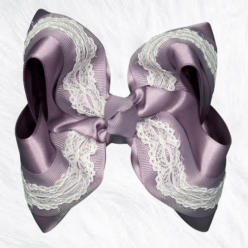 Dusty Lavender Satin and Lace Bow - Little Miss Mango Ribbons