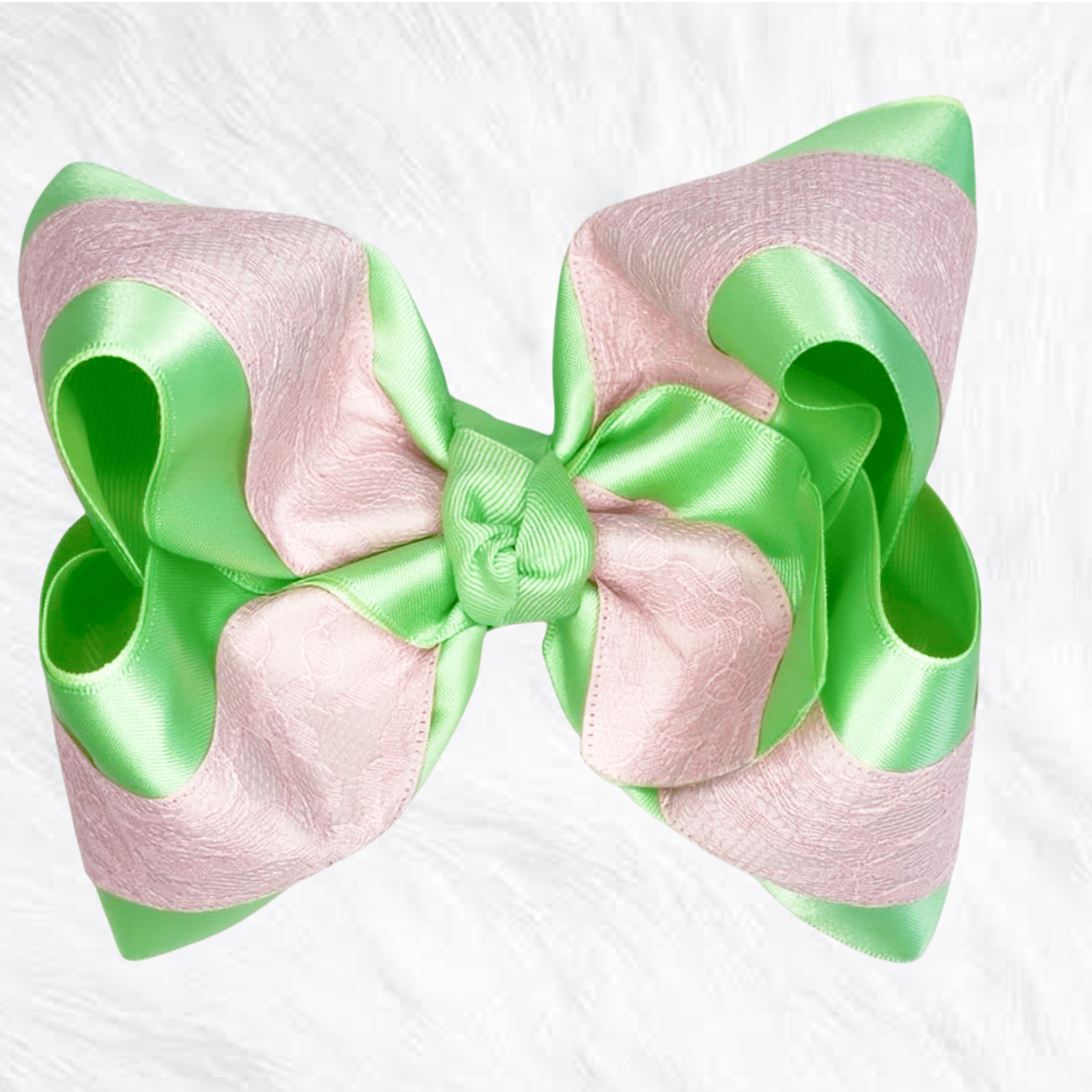 Mint satin and pink lace Bow - Little Miss Mango Ribbons