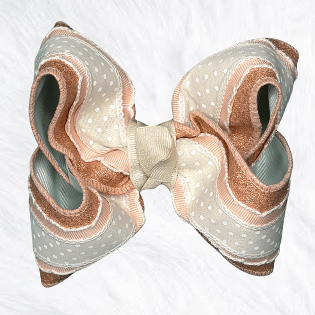 Peach Glitter and Lace Bow - Little Miss Mango Ribbons