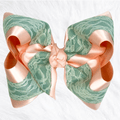Peach satin and sage lace bow - Little Miss Mango Ribbons
