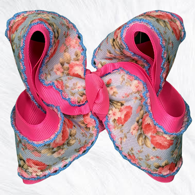 Pink and blue Floral Boutique Bow - Little Miss Mango Ribbons