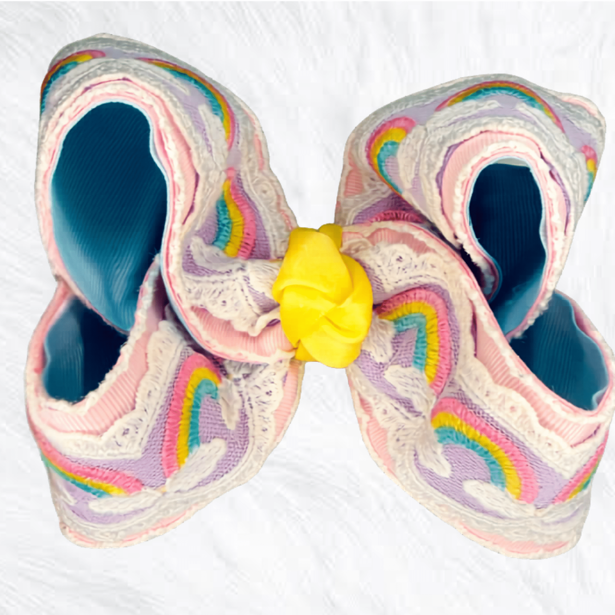 Rainbow specialty lace bow - Little Miss Mango Ribbons