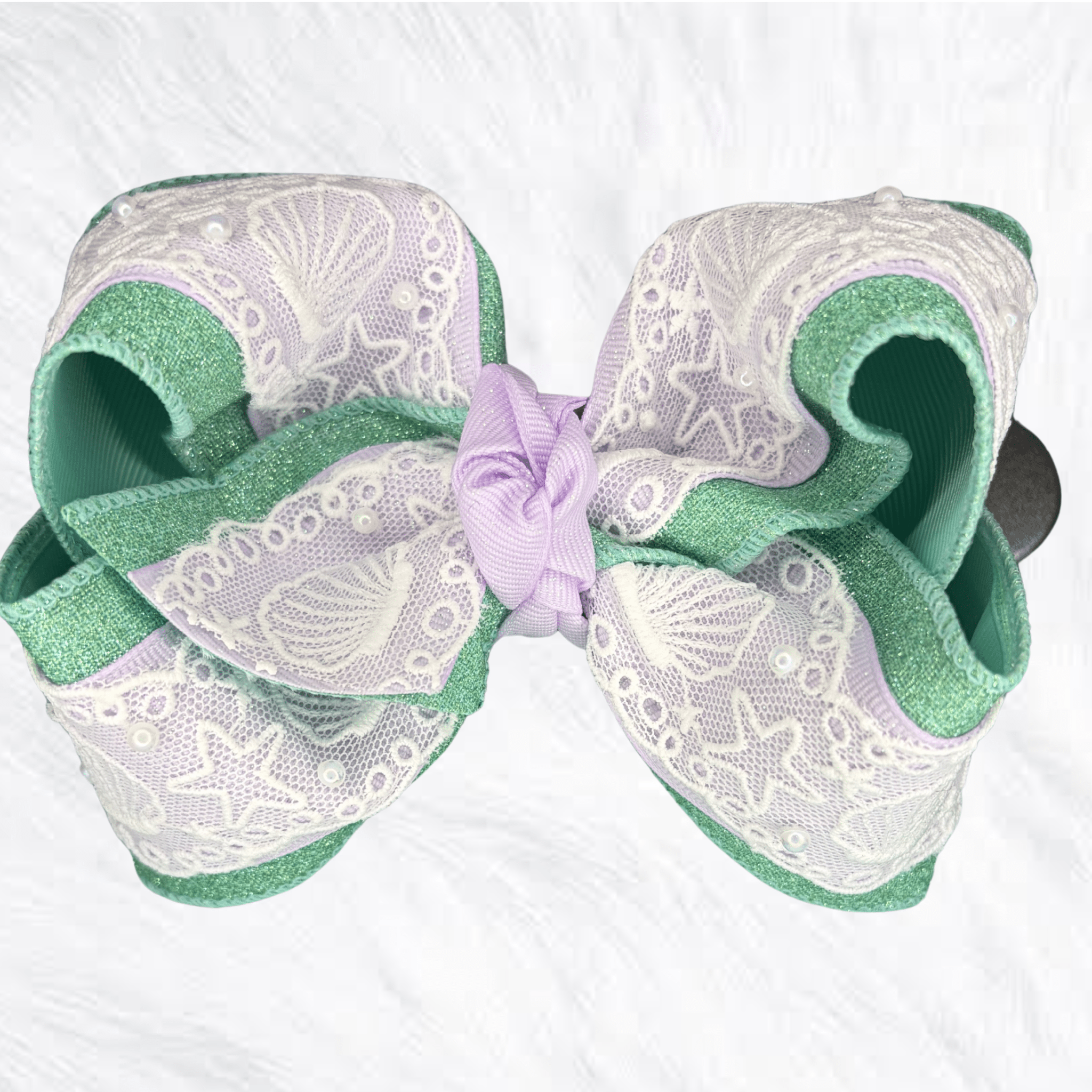 Seashell mermaid specialty lace bow - Little Miss Mango Ribbons