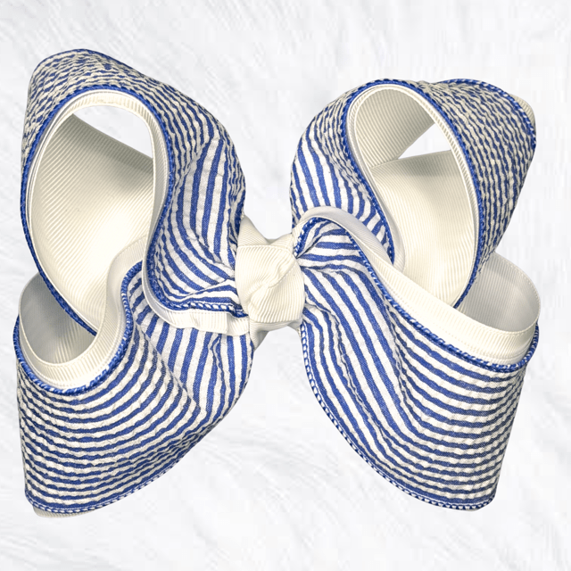 Seaside Seersucker Bow - Little Miss Mango Ribbons